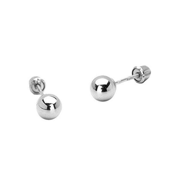 14 K Putih Emas 6 Mm Polos Emas Berongga Bola Anak Sekrup Belakang Bayi Perempuan Stud Anting-Anting-Internasional