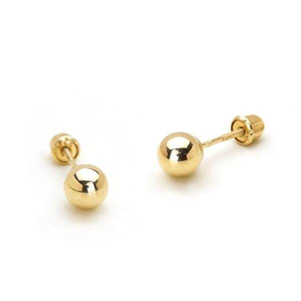 14 K Kuning Emas 5 Mm Polos Emas Berongga Bola Anak Sekrup Belakang Bayi Perempuan Stud Anting-Anting-Internasional