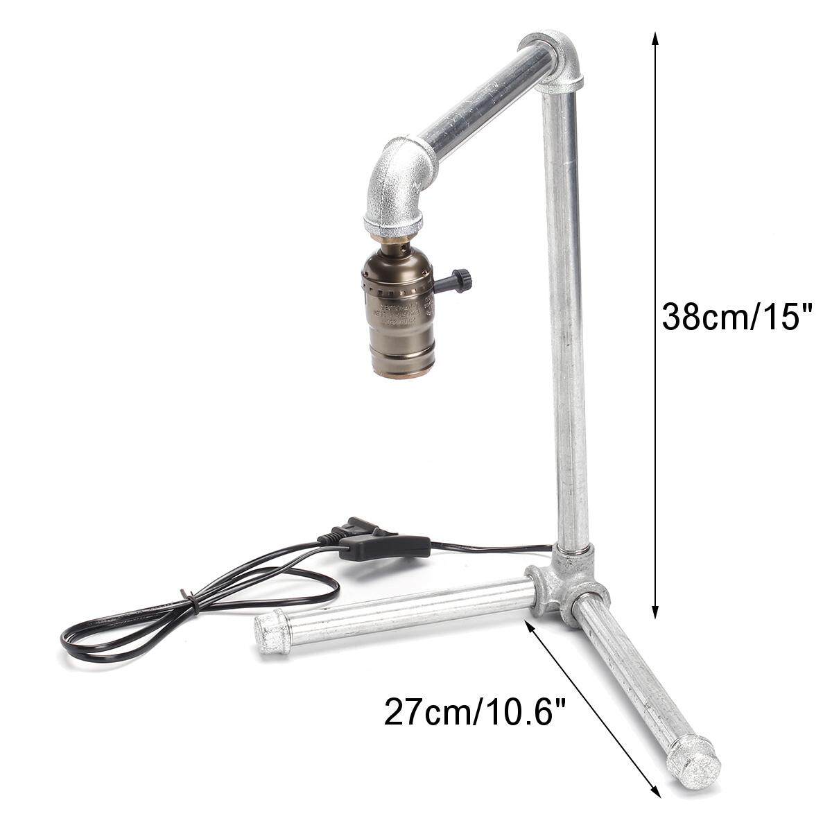 15\" E27 220V Industrial Retro Jar Desk Lamp Silver Iron Pipe Vintage Bed Side - intl