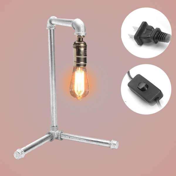 15\" E27 220V Industrial Retro Jar Desk Lamp Silver Iron Pipe Vintage Bed Side - intl