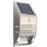 2 LED Solar Stainless Sun Powered PIR Motion Sensor Garden Yard Wall Light Lamp Warm light