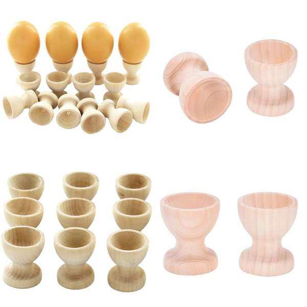 2 Pcs Wooden Egg Cups Holders Kitchen Dinning Table DIY Wedding Easter Display - intl