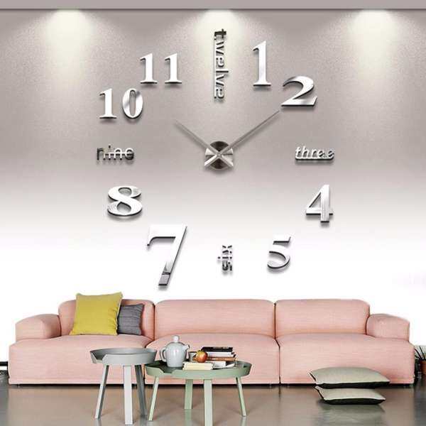 2017 new arrival Quartz clocks fashion watches 3d real big wall clock rushed mirror sticker diy living room decor(silver) - intl