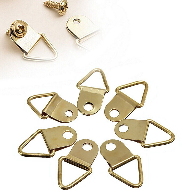 20x Golden Brass Triangle Photo Picture Poster Frame Wall Mount Hook Hanger Ring