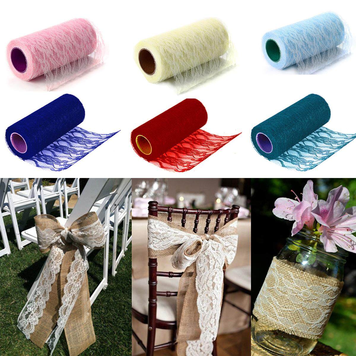 22M Lace Table Runner Roll Vintage Wedding Party Banquet Chair Sash Decoration Dark Blue - intl