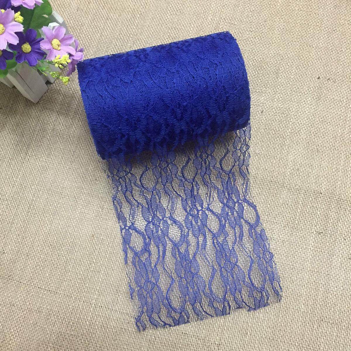 22M Lace Table Runner Roll Vintage Wedding Party Banquet Chair Sash Decoration Dark Blue - intl