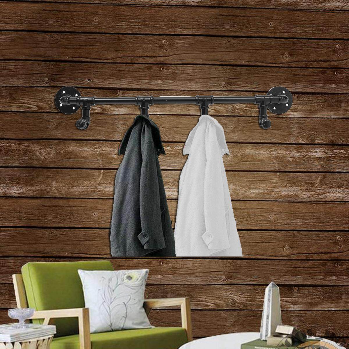 28\" 4 Hooks Wall Mounted Industrial Steampunk Iron Pipe Coat Rack Towel Hanger - intl