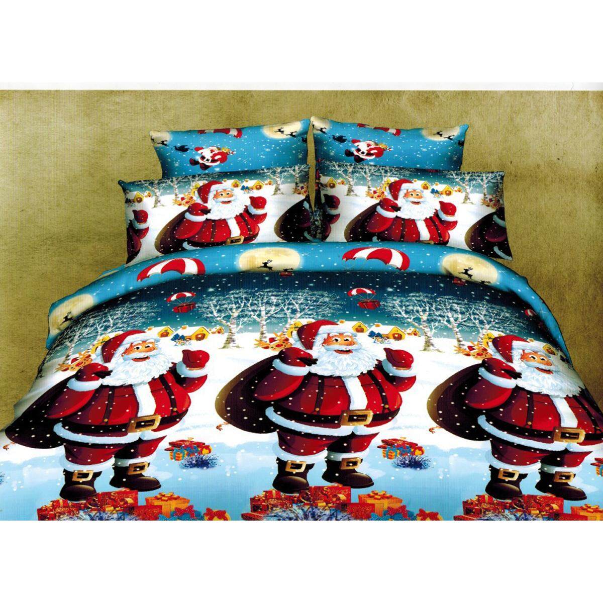 2M Duvet Cover with Pillow Case Sheet Cover Bedding Christmas Senta Claus Elk - intl