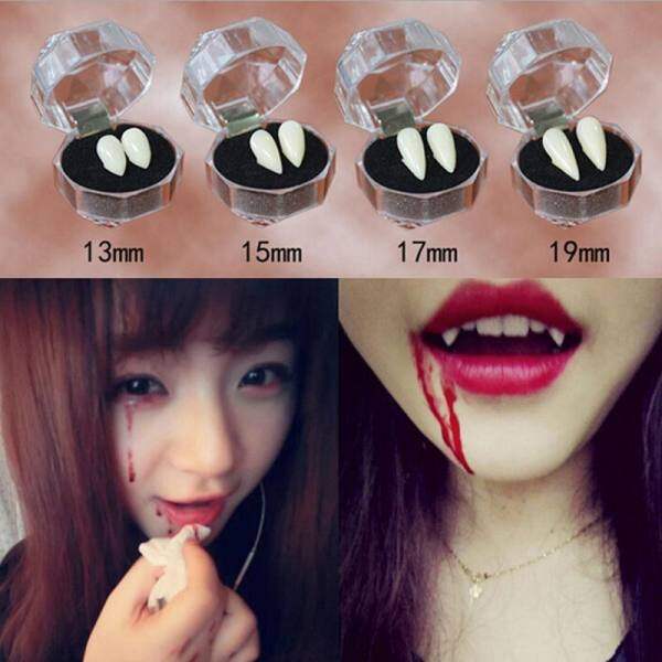 2Pcs Bloodcurdling Vampire Werewolves Fangs Fake Dentures Teeth Costume Halloween 13mm