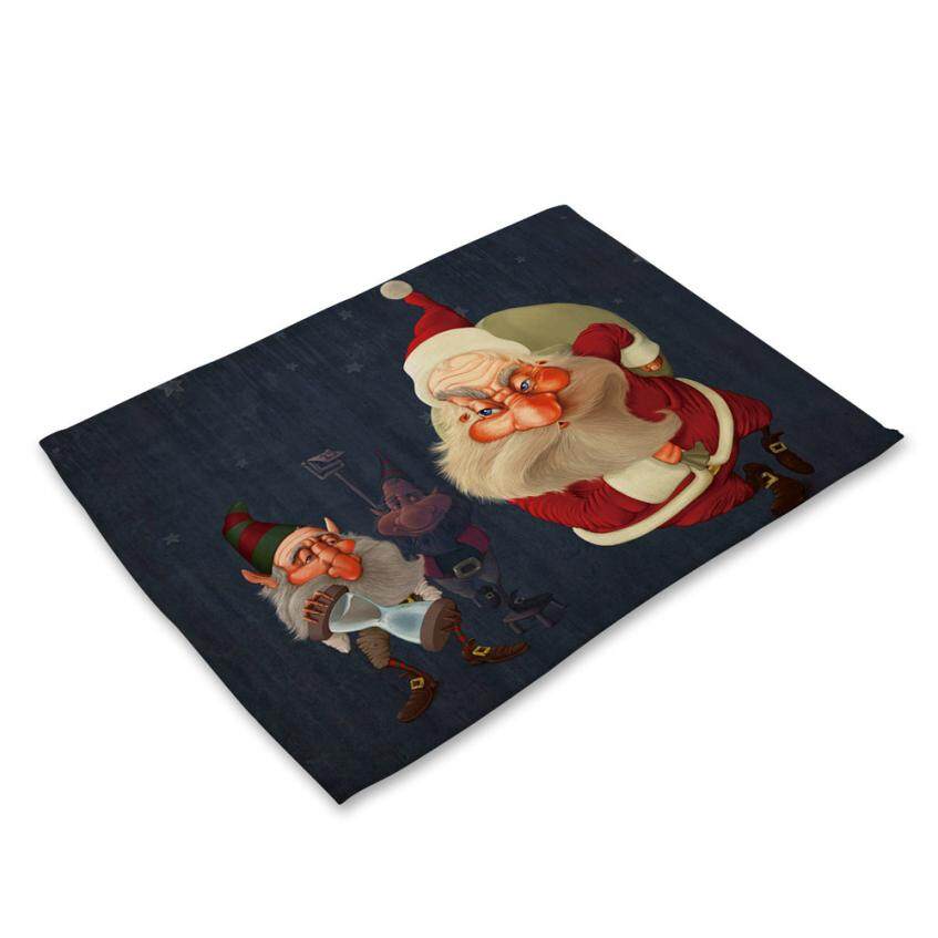 2pcs Table Linen Bowl Fork Placemat Mat Decoration Home Party Christmas Santa Claus quare 43*32cm Placemats For Dining Table - intl