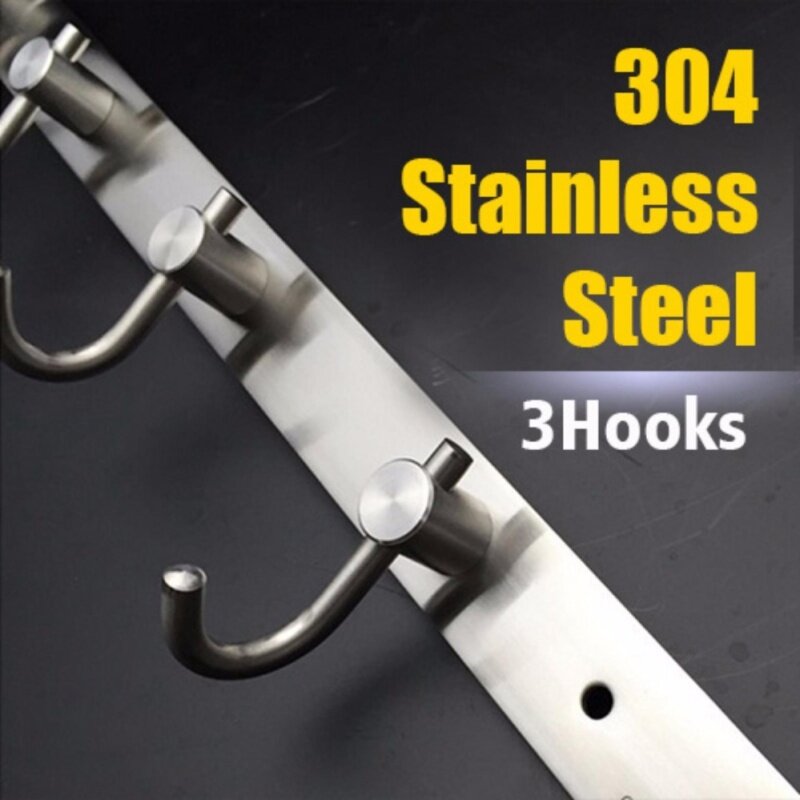 3-hook 18CM Stainless Steel Wall Mounted Bathroom Garage Mop Broom Towel Umbrella Cloth Storage Holder Organizer Hook Rack Robe Hook
