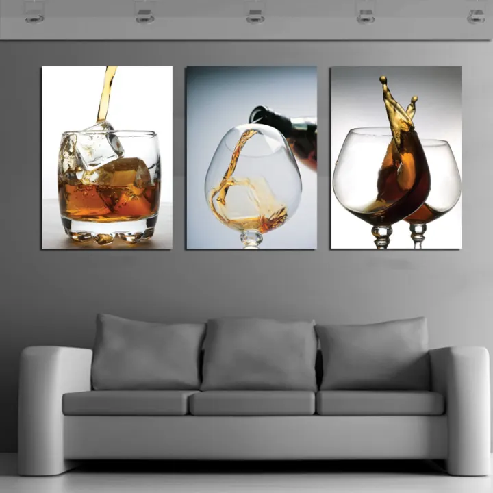 3 Panels Modern Vintage Kitchen Wine Glass Wall Painting Flower