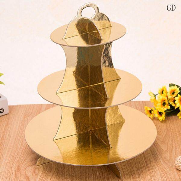 3 Tier Cardboard Cupcake Stand Plates Wedding Birthday Party Cake Muffin Holder Gold - intl