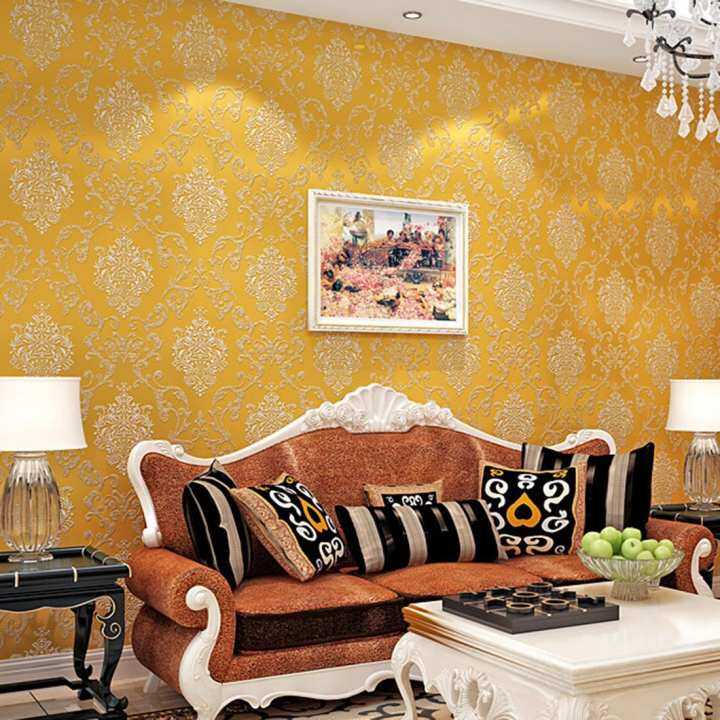360DSC 10M Nonwovens Simple European Style 3D Wallpaper Crochet Stickers Decal Wall Paper Roll - Golden
