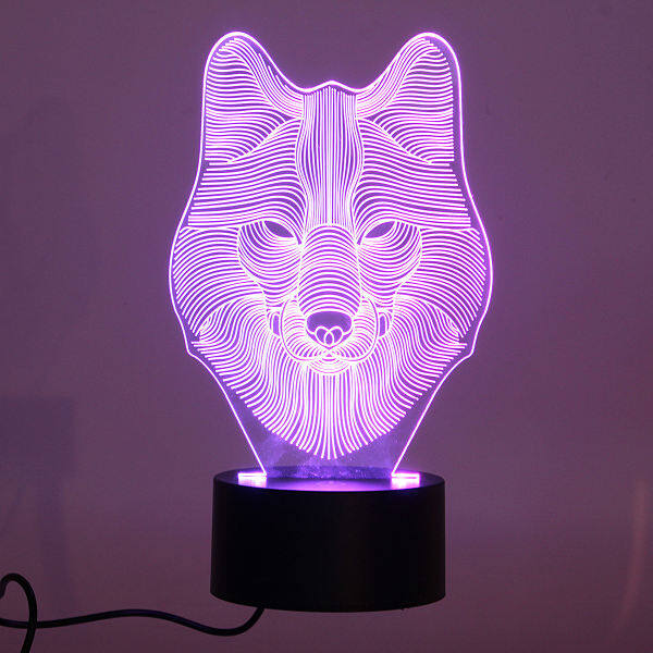 3D Animal Wolf Night Light 7 Colors Changing LED Desk Table Lamp Xmas Gift Decor