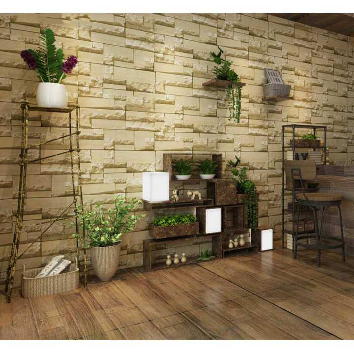 3D Brick Pattern Non-woven Wallpaper Chinese Style New Fashion Pastoral Patterns Non-woven Wallpaper Wall Sticker for All Kind of Room 0.53M (1.73') X 10m (32.8') =5.3 Square Meters Retro Yellow