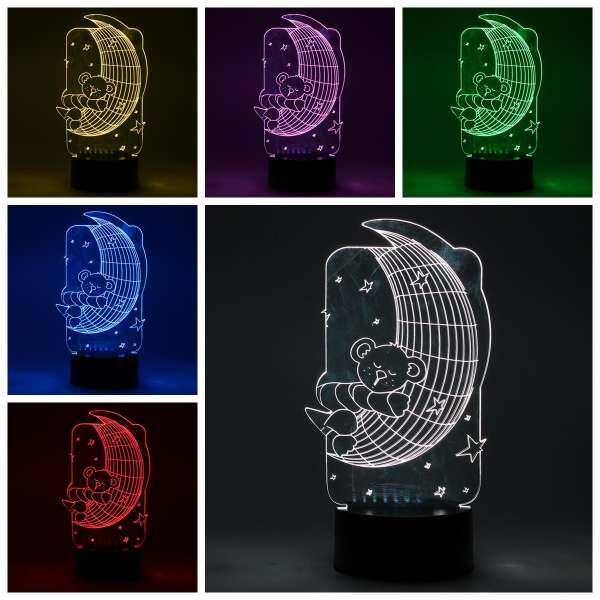 3D Moon&Bear Night Light 7 Color Changing LED Lamp Touch Switch Table Acrylic