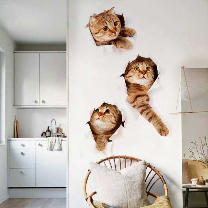 3D Removable Stickers Lovely Cat Pattern Animal Wallpaper Decoration PVC Home Walll Stickers Mural Decal