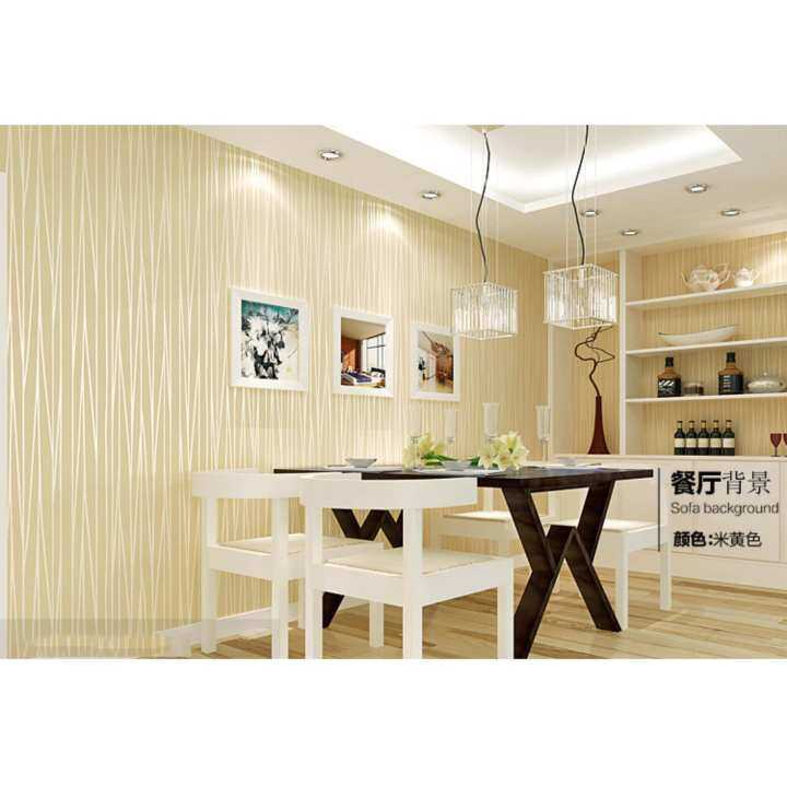 3D stripe nonwoven Wallpaper Plain color modern simple hotel bedroom TV background wall decor light yellow