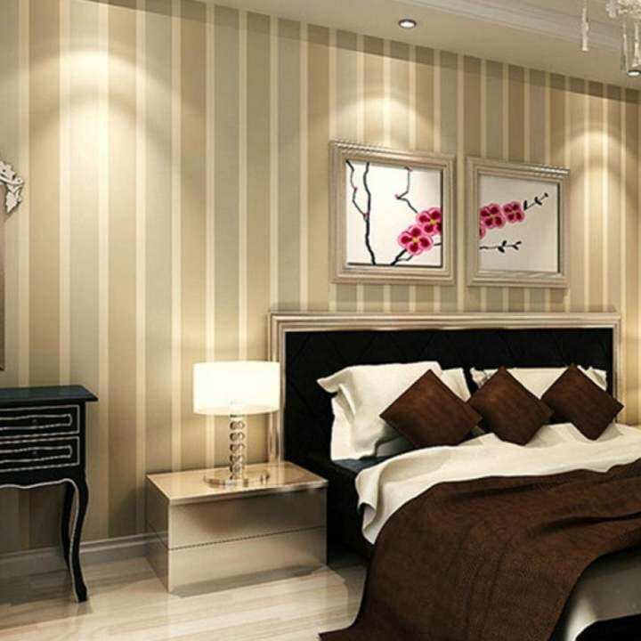3D Stripe Wall Paper Non-woven Design Wallpaper for Living Room Bedroom 1000cm x 53cm ( Beige )