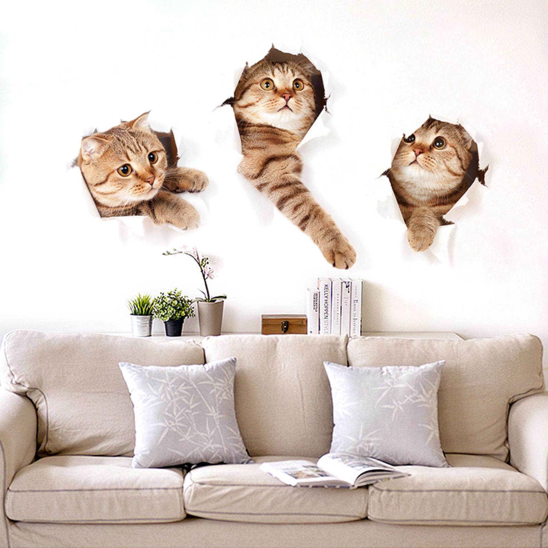 3D Three Cat Wall Sticker Hole View Bathroom Toilet Living 3D Three Cat Wall Sticker Hole View Bathroom Toilet Living