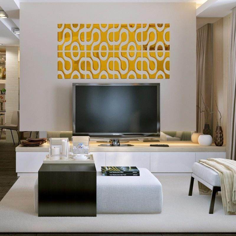 3D Wall Mirror DIY Acrylic Mirror Home Decor (2L+2R)/Set color:Gold size:30cm*120cm