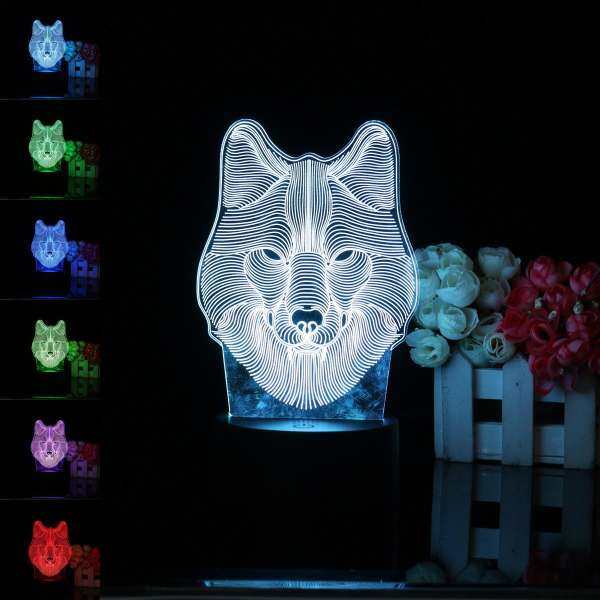 3D Wolf Head Remote Control LED Night Light 7 Color Change Table Desk Lamp Gift - intl