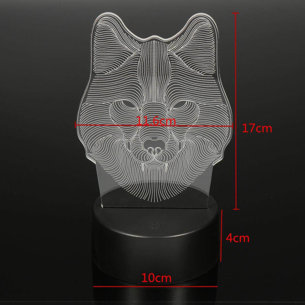 3D Wolf Head Remote Control LED Night Light 7 Color Change Table Desk Lamp Gift - intl