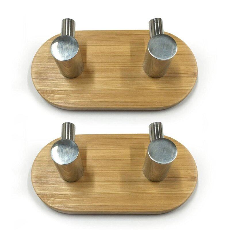 3M Adhensive hooks up to 6 kg load capacity, made of SUS304 stainless steel and bamboo for bathroom towel hook, wall hook hangers for coats hats Home key kitchen (2 Pack)