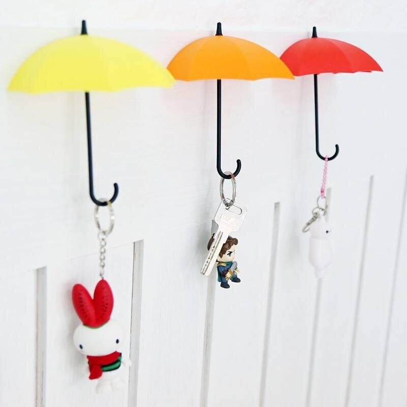 3Pcs Cute Umbrella Shape Sticky Holder Hanger Self Adhesive Wall Door Hook