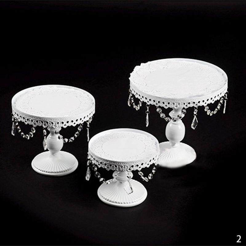 3Pcs/Set Cake Stand Crystals 8/10/12” Round Metal Wedding Party Display Tower White - intl