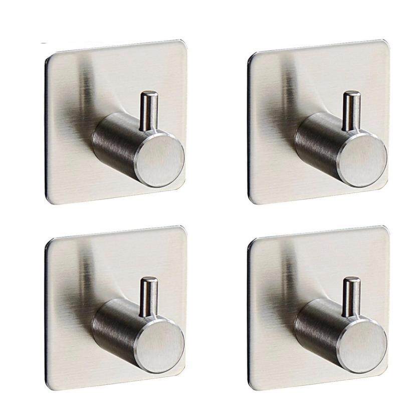 4-Pack Robe/Towel Hook 3M Self Adhesive SUS 304 Stainless Steel Brushed Nickel Bathroom Kitchen Organizer