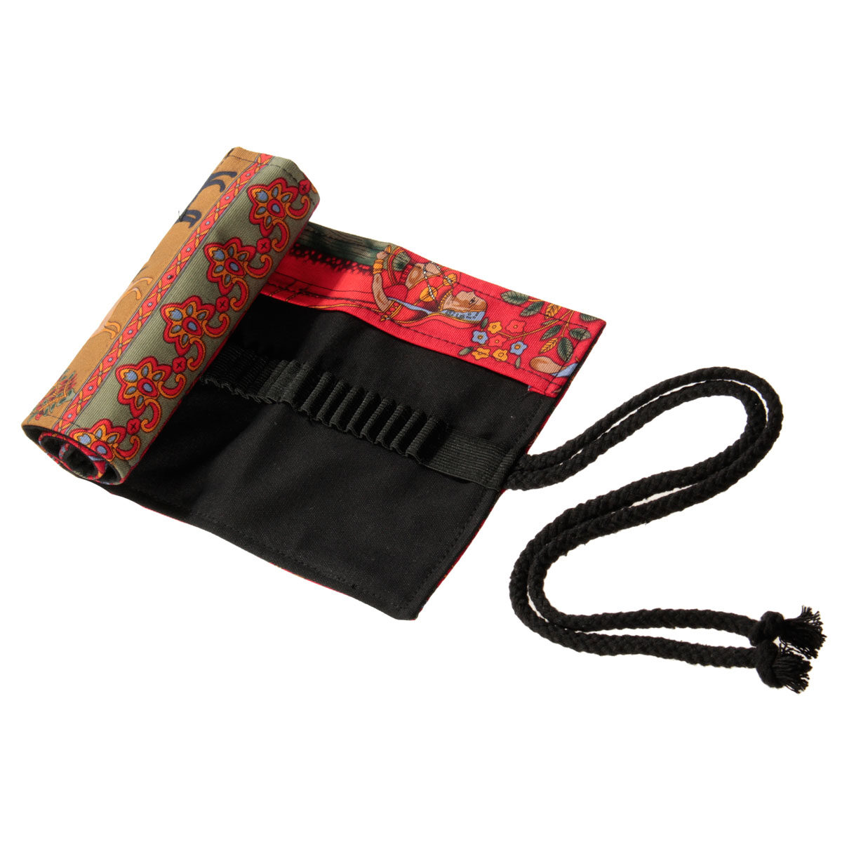 48 Hole Ethnic Canvas Pencil Wrap Pen Roll Case Bag Storage Makeup Pouch Artist random olor - intl
