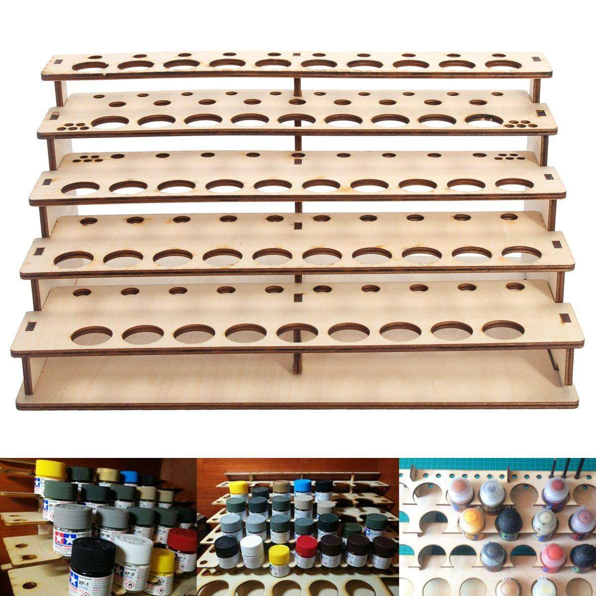 48 Pots Wooden Color Paint Bottle Storage Rack Stand Holder Organizer Model Tool - intl