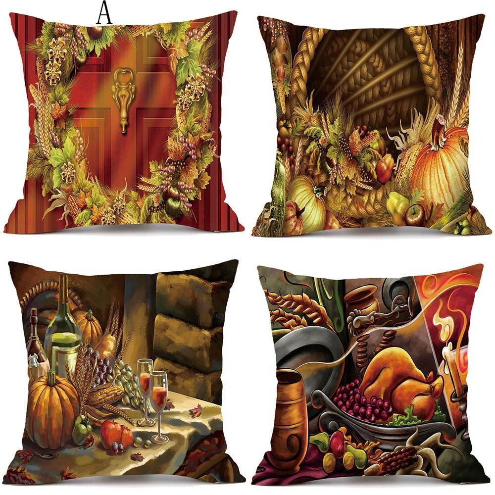 4PC Thanksgiving Cover Decor Pillow Case Sofa Waist Throw Cushion Cover A - intl