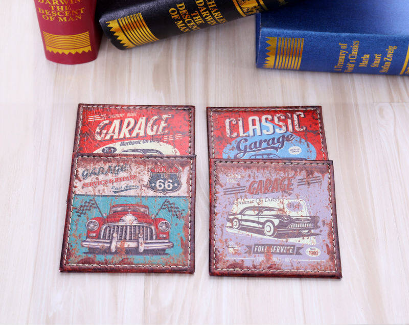 4pcs 10x10cm Rusted Old Car Garage Service Route 66 PU Leather Bar Coaster Table Cup Holder Drink Placemat Mat - intl