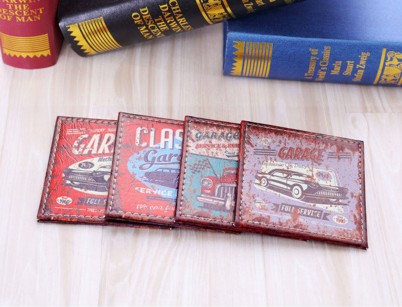 4pcs 10x10cm Rusted Old Car Garage Service Route 66 PU Leather Bar Coaster Table Cup Holder Drink Placemat Mat - intl