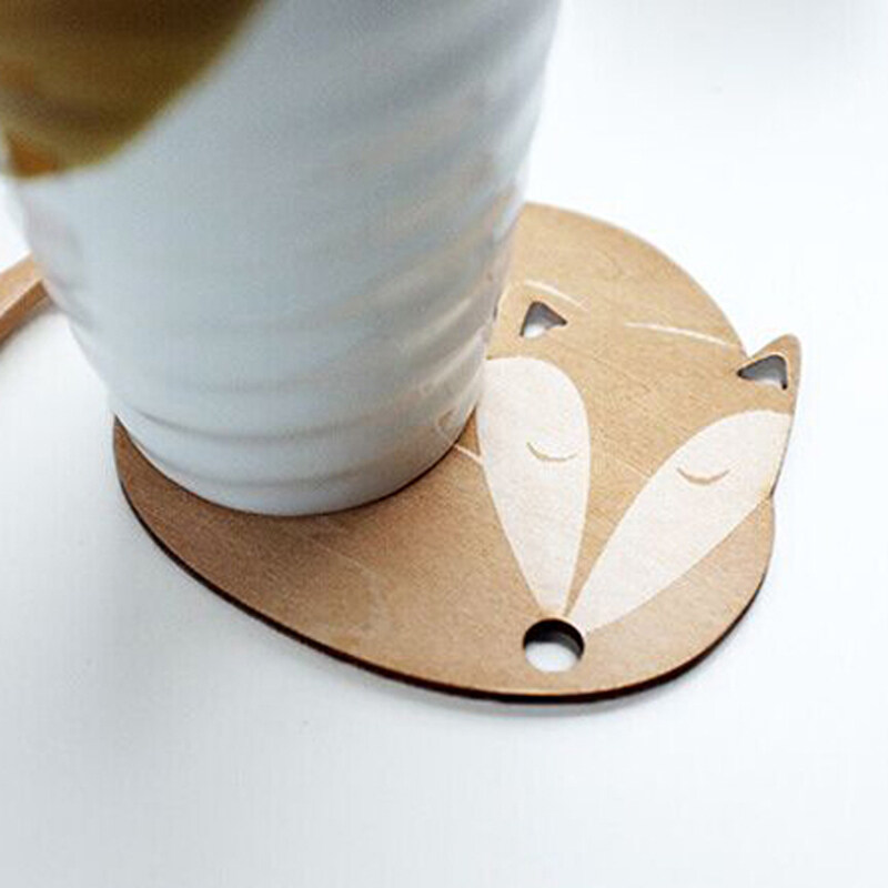 4pcs Cat Fox Dog Deer Caved Wooden Cup Coaster Heat Insulated Pad Placemat Tablemat Kitchen Accessories Table Mat Posavasos - intl