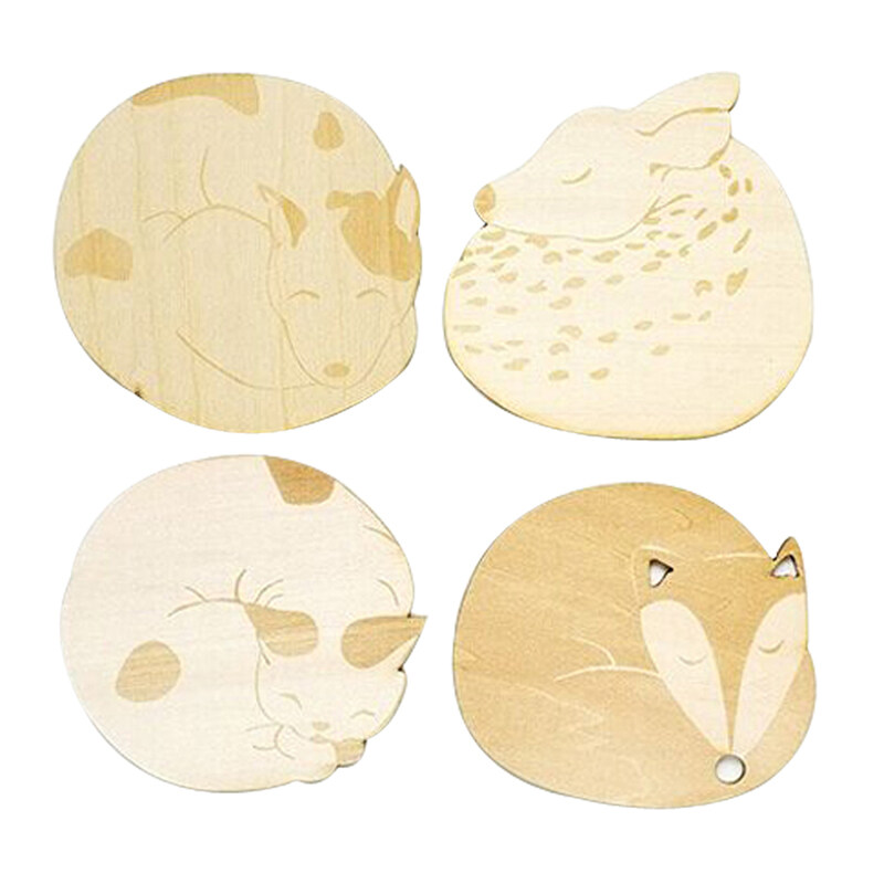 4pcs Cat Fox Dog Deer Caved Wooden Cup Coaster Heat Insulated Pad Placemat Tablemat Kitchen Accessories Table Mat Posavasos - intl