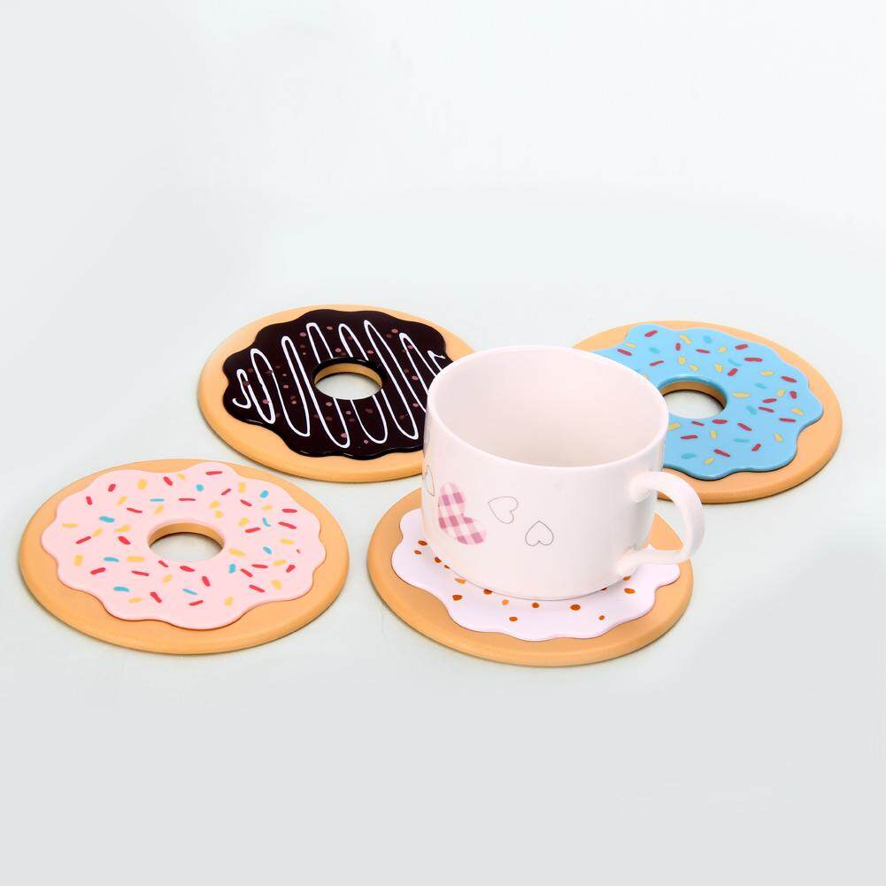 Newlifestyle 4Pcs Donut Round Coasters - intl(Black)