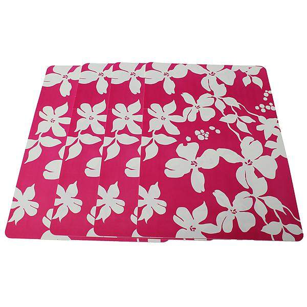 4Pcs White Floral Colorful PVC Table Cup Mats Placemats Floral Print Design Heat - intl