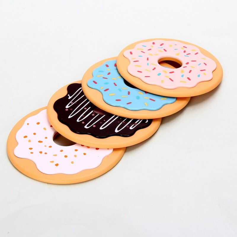 4Pcs/Lot Round Donut Coaster Drink Bottle Beer Beverage Cup Mat Pads Plastics Coasters Kitchen Table Decoration Accessories - intl