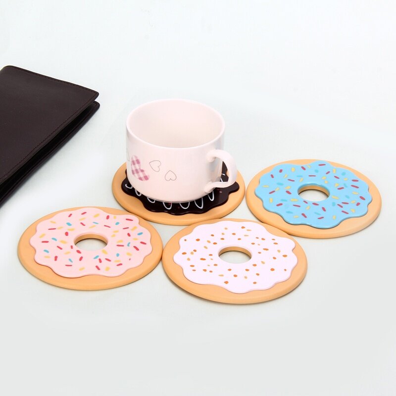 4Pcs/Lot Round Donut Coaster Drink Bottle Beer Beverage Cup Mat Pads Plastics Coasters Kitchen Table Decoration Accessories - intl