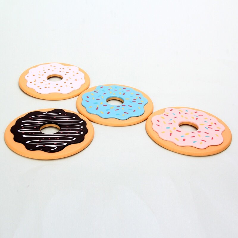 4Pcs/Lot Round Donut Coaster Drink Bottle Beer Beverage Cup Mat Pads Plastics Coasters Kitchen Table Decoration Accessories - intl