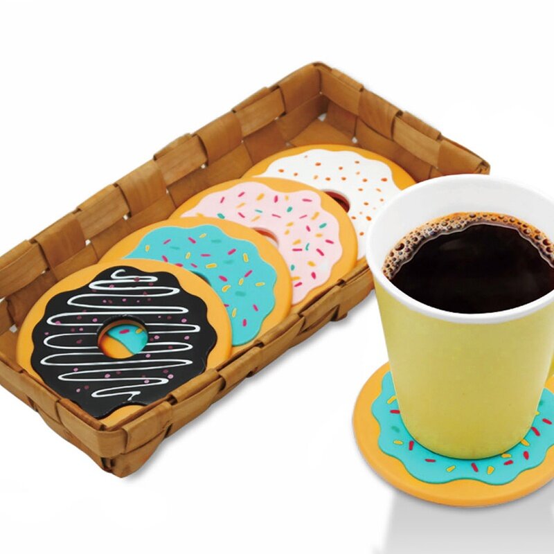 4Pcs/Lot Round Donut Coaster Drink Bottle Beer Beverage Cup Mat Pads Plastics Coasters Kitchen Table Decoration Accessories - intl