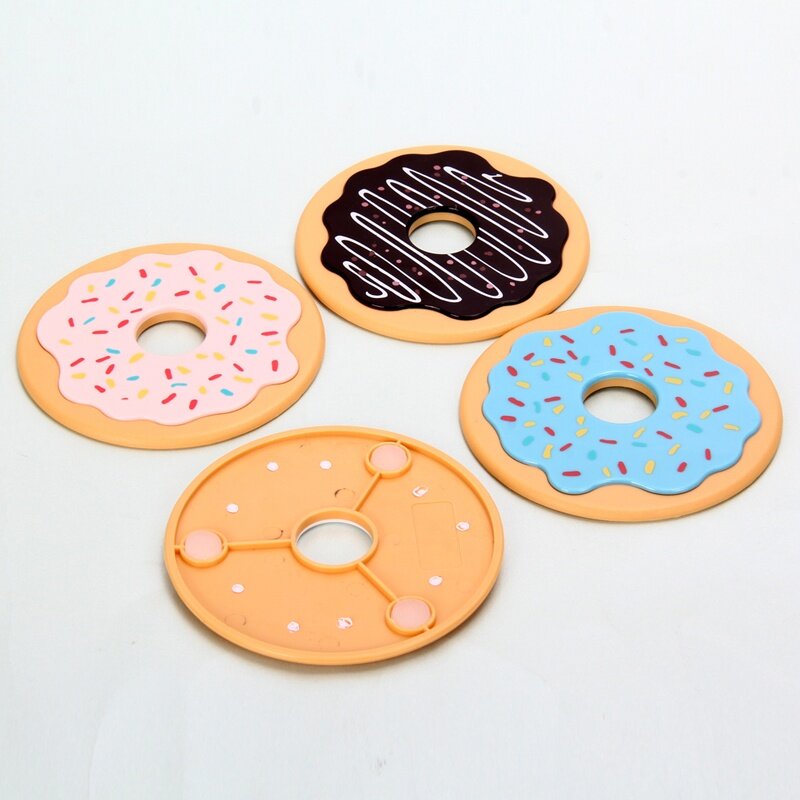 4Pcs/Lot Round Donut Coaster Drink Bottle Beer Beverage Cup Mat Pads Plastics Coasters Kitchen Table Decoration Accessories - intl