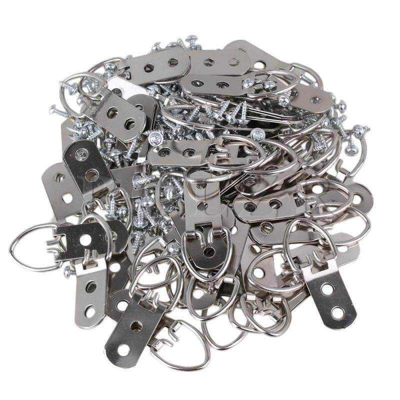 5.5x2.2cm D Ring Dual Holes Picture Frame Hanger Hooks Set of 50 Silver