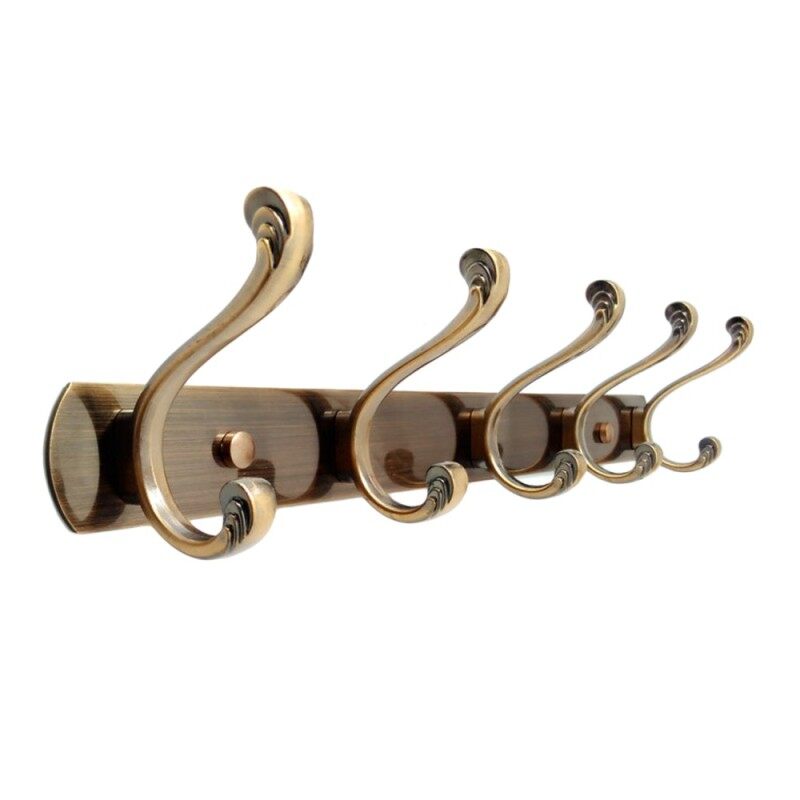 5 Hooks Stainless Steel Bronze Color Hook Rail Rack Clothes Holder Organizer For Coats Keys Jackets Jewelry Hats Bags