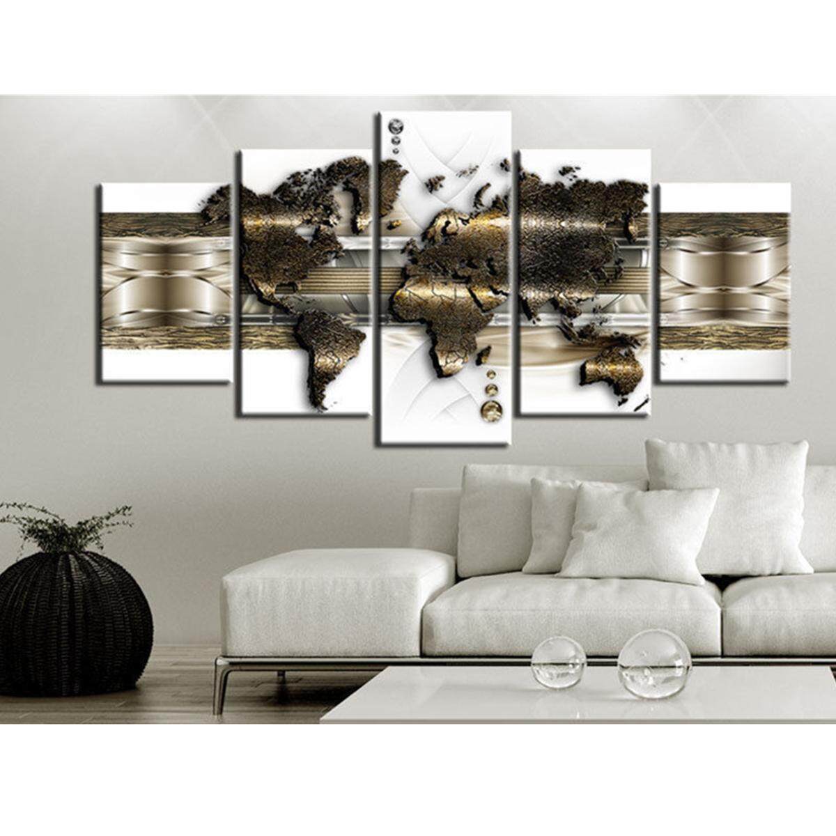 5 Panels World Map Large Wall Print Pictures Canvas Wall Art Prints # Frame - intl