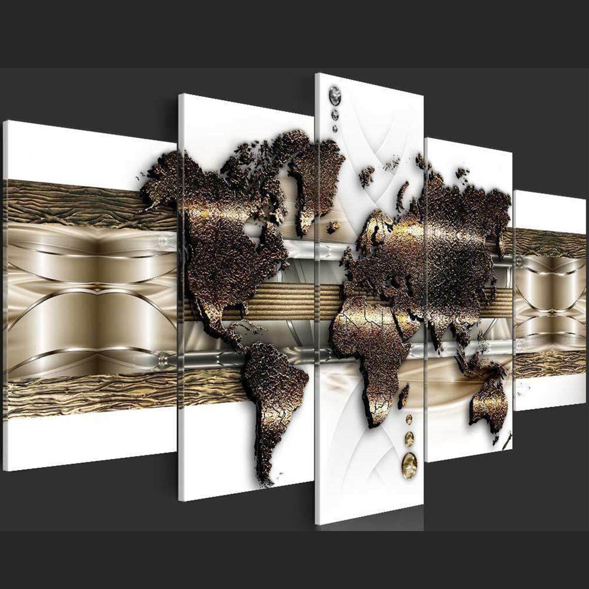 5 Panels World Map Large Wall Print Pictures Canvas Wall Art Prints # Frame - intl